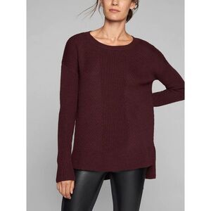 Athleta Women's Merino Wool Ribbed Popover Tunic Sweater Burgundy Plum XS‎